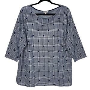 TALBOTS PLUS 3/4 Sleeve NAVY BLUE PLAID Size 2X